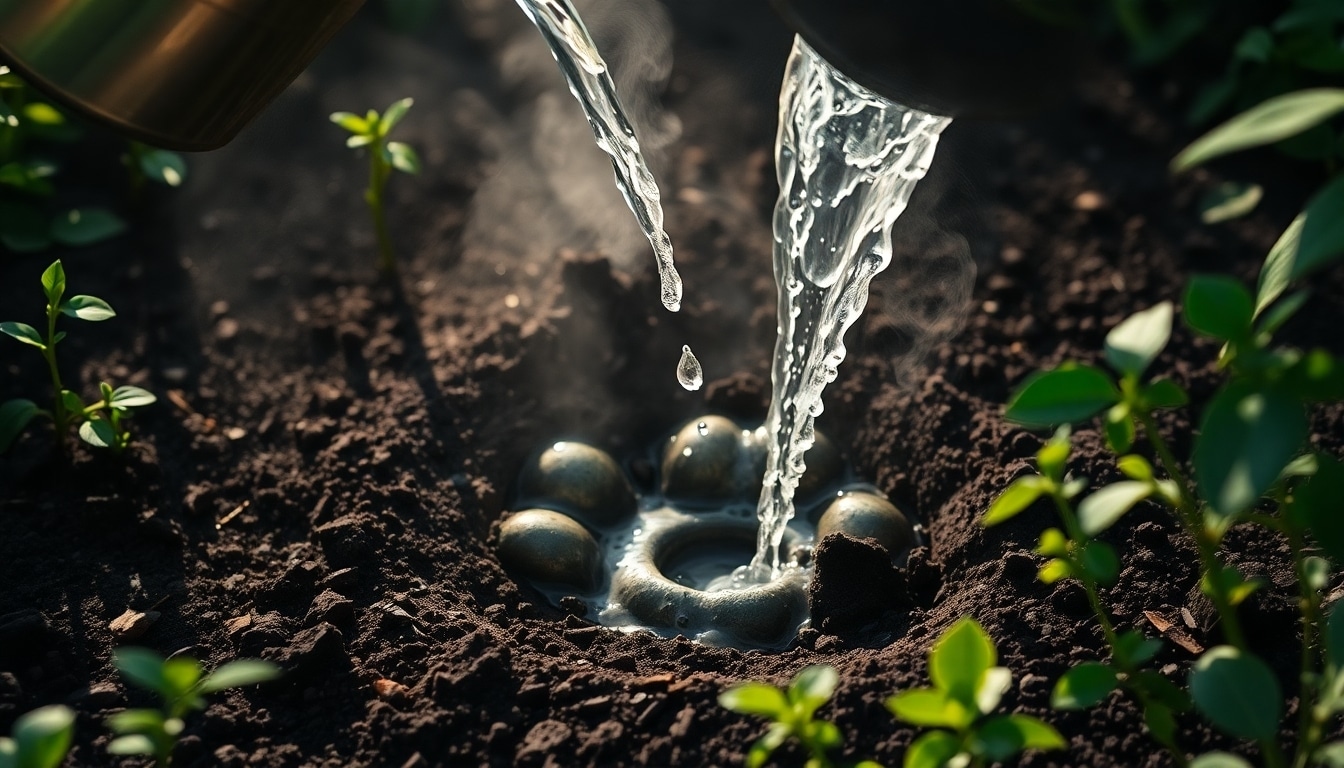 kochendes Wasser in die Nester gießen