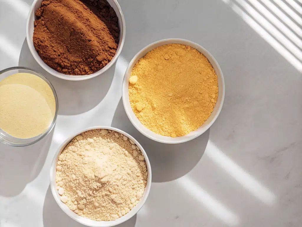Zutaten für veganen Schokoladenkuchen neben einer Schüssel mit angerührtem Teig