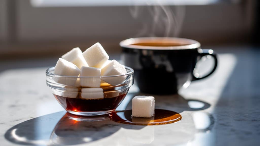 Zucker hebt die Vorteile von Kaffee auf